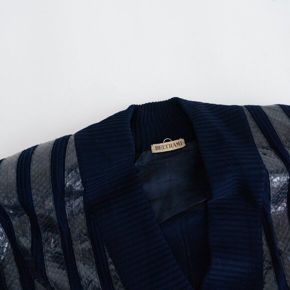 Vintage Beltrami Navy 100% Silk Zip Up Cardigan w Shoulder Pad Sweater L - Picture 11 of 14